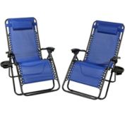 Sunnydaze Oversized Zero Gravity Lounge Chairs & Cup Holder - Set of 2 - Navy Blue