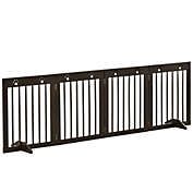 PawHut Freestanding Pet Gate, Wooden Dog Barrier, Folding Safety Fence with 4 Panel, Support Feet up to 80.25" Long 24" Tall for Doorway, Stairs, Brown