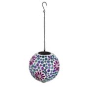 Evergreen 8" Solar Hanging Mosaic Gazing Ball, Pink Daisies-