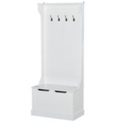 HOMCOM 3-In-1 Entryway Hall Tree with Storage Bench, Coat Rack with Four Hooks and Shoe Storage, White