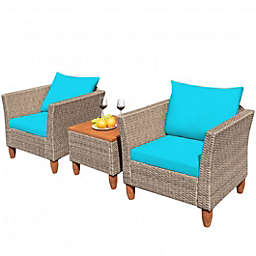 Costway 3 Pieces Patio Rattan Bistro Furniture Set-Turquoise