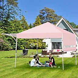 Costway 17 Feet x 10 Feet Foldable Pop Up Canopy with Adjustable Instant Sun Shelter-Pink