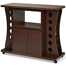 Costway-CA Rolling Buffet Sideboard Wooden Bar Storage Cabinet-Walnut