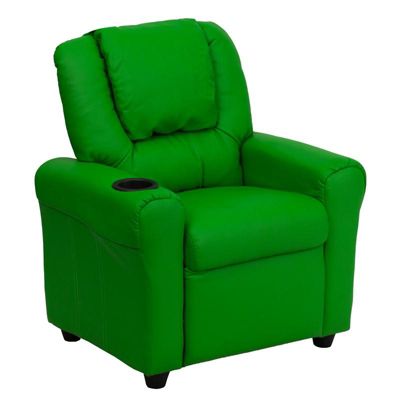 Cup Holder And Headrest Green Vinyl, Children S Leather Recliner With Cup Holder