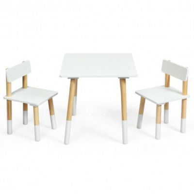 Costway Kids Wooden Table and 2 Chairs Set-White