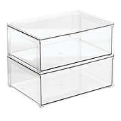 mDesign Plastic Stackable Bathroom Storage Organizer with Drawer, 2 Pack, Clear