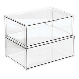 mDesign Stackable Closet Bathroom Bin Box with Pull-Out Drawer - Clear