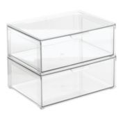 mDesign Plastic Stackable Bathroom Storage Organizer with Drawer, 2 Pack, Clear
