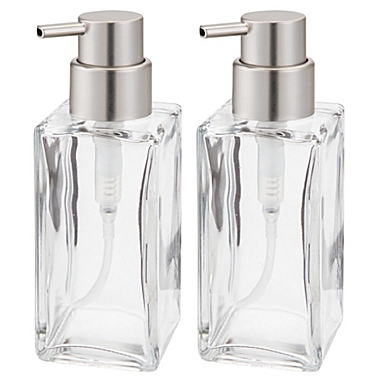 mDesign Square Glass Refillable Soap Dispenser Pump, 2 Pack. View a larger version of this product image.