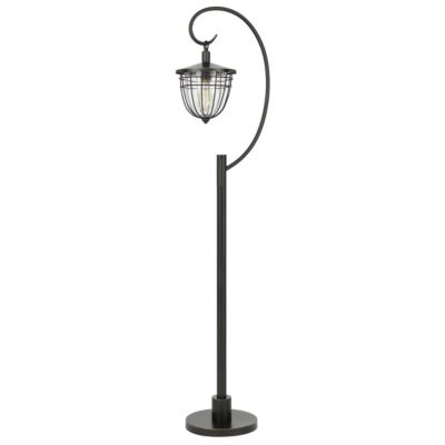 Saltaro Sherpi 63 Inch Downbridge Lantern Metal Floor Lamp, Bronze Black- Saltoro Sherpi