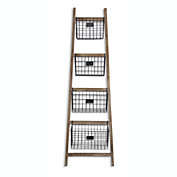 Contemporary Home Living 73.25" Brown and Black Ladder Storage Piece with 4 Baskets