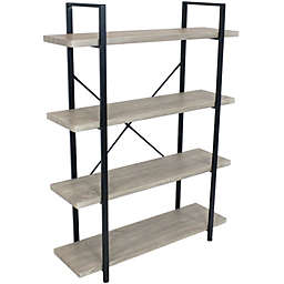 Sunnydaze Industrial Style 4-Tier Bookshelf with Wood Veneer Shelves -Oak Gray