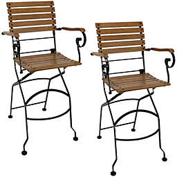 Sunnydaze Deluxe European Chestnut Folding Bistro Bar Chair with Arms - Set of 2
