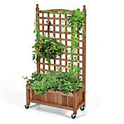 Costway-CA 50 Inch Wood Planter Box with Trellis Mobile Raised Bed for Climbing Plant