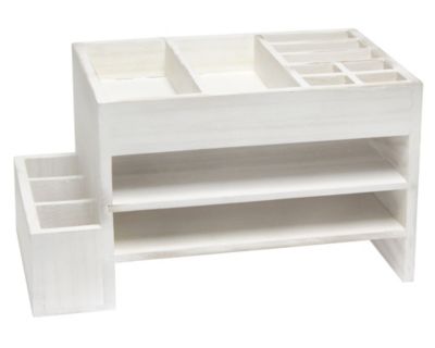 Elegant Designs Home Office Tiered  Desk Organizer with Storage Cubbies and Letter Tray, White Wash