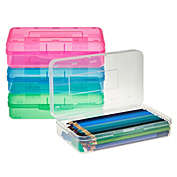 Juvale 4 Pack Colored Plastic Pencil Boxes for School Supplies, Clear Cases for Students (7.75 x 4.5 x 2.25 In)