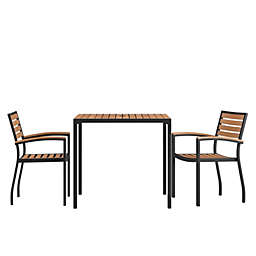 Emma and Oliver 3 Piece Patio Table Set - Synthetic Teak Poly Slats - 35