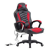 HOMCOM Massage Computer Gaming Chair Racing Style Ergonomic Heated Desk Chair Swivel Rolling Chair, 6 Vibrating Point, Headrest, and Adjustable Height, Red / Black