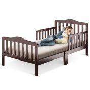 Slickblue Classic Design Kids Wood Toddler Bed Frame with Two Side Safety Guardrails-Brown