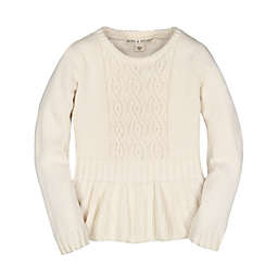 Hope & Henry Girls' Long Sleeve Cable Knit Fit and Flare Sweater with Peplum - Ivory, Size  3-6 Months