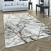 Paco Home Marble Patten Area Rug in Gold Cream for Living Room with Contour Cut