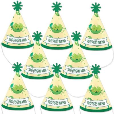 Big Dot of Happiness Double the Fun - Twins Two Peas in a Pod - Mini Cone Baby Shower or 1st Birthday Party Hats - Small Little Party Hats - Set of 8