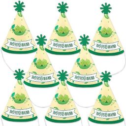 Big Dot of Happiness Double the Fun - Twins Two Peas in a Pod - Mini Cone Baby Shower or 1st Birthday Party Hats - Small Little Party Hats - Set of 8