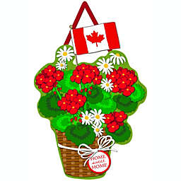 Evergreen Canadian Patriotic Basket of Flowers Outdoor Safe Burlap Door Decor
