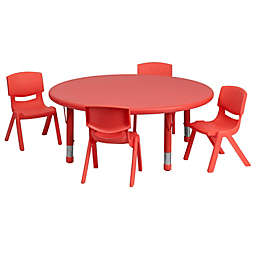 Flash Furniture 45'' Round Red Plastic Height Adjustable Activity Table Set with 4 Chairs