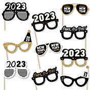 Big Dot of Happiness Hello New Year Glasses - Paper Card Stock 2023 NYE Party Photo Booth Props Kit - 10 Count