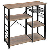 Saltoro Sherpi Wooden Bakers Rack with 4 Shelves and Wire Basket, Brown and Black-