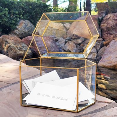 OnDisplay Luxe Gold Frame Glass Wedding Card Box w/Lid - Clear Gift/Money Box - Bar Mitzvah/Birthday/Sweet 16/Anniversary (Clear)