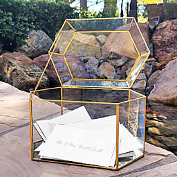 OnDisplay Luxe Gold Frame Glass Wedding Card Box w/Lid - Clear Gift/Money Box - Bar Mitzvah/Birthday/Sweet 16/Anniversary (Clear)