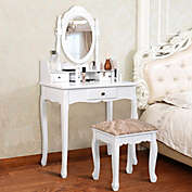Slickblue Vanity Makeup Dressing Table with Rotating Mirror and 3 Drawers