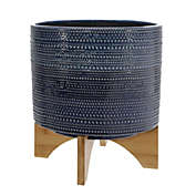 Kingston Living 11" Blue and Beige Dotted Ceramic Planter with Stand