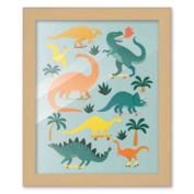 8x10 Framed Nursery Wall Art Hand Drawn Dinosaur Skateboard Poster in Black Wood Frame For Kid Bedroom or Playroom