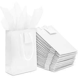 Sparkle and Bash White Gift Bags with Tissue Paper (5.5 x 8 x 2.5 in, 20 Pack)