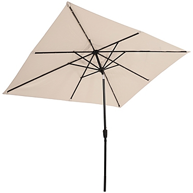 Sunnydaze Outdoor Rectangle Patio Market Umbrella with Solar LED Lights, Beige. View a larger version of this product image.