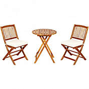 Costway 3 Pieces Patio Folding Wooden Bistro Set Cushioned Chair-White