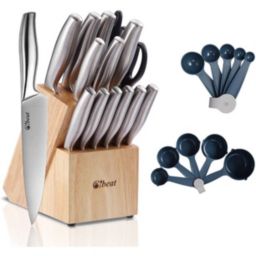 Cibeat 17 Pieces Kitchen Knife Set with Block Wooden and Sharpener