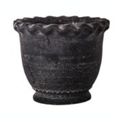 Urban Trends Collection Cement Round Pot with Wave Mouth Design and Tapered Bottom on Flat Base MD Washed Finish Dark Gray