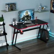 Slickblue 47.5 Inch Z-Shaped Computer Gaming Desk with Handle Rack