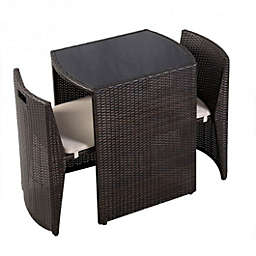 Costway-CA 3 Pcs Wicker Patio Cushioned Outdoor Chair and Table Set