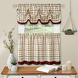 Kate Aurora Country Farmhouse Plaid 3 Pc Tattersall Cafe Kitchen Curtain Tier & Valance Set - 56 in. W x 24 in. L, Burgundy