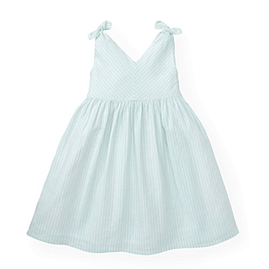 Hope & Henry Girls&#39; Bow Shoulder Swing Dress (Mint Stripe, 6-12 Months). View a larger version of this product image.
