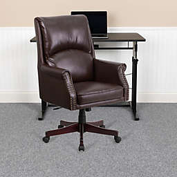 Emma + Oliver High Back Pillow Back Brown LeatherSoft Swivel Office Chair with Arms