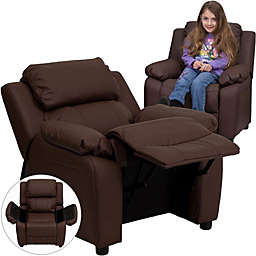 Flash Furniture Deluxe Padded Contemporary Brown Leathersoft Kids Recliner With Storage Arms - Brown LeatherSoft