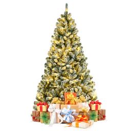 Gymax 6/7/8 FT Pre-lit Artificial Christmas Tree Snow Flocked Full Xmas Tree