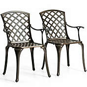 Costway-CA Outdoor Aluminum Dining Set of 2 Patio Bistro Chairs