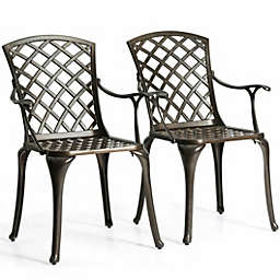 Costway-CA Outdoor Aluminum Dining Set of 2 Patio Bistro Chairs